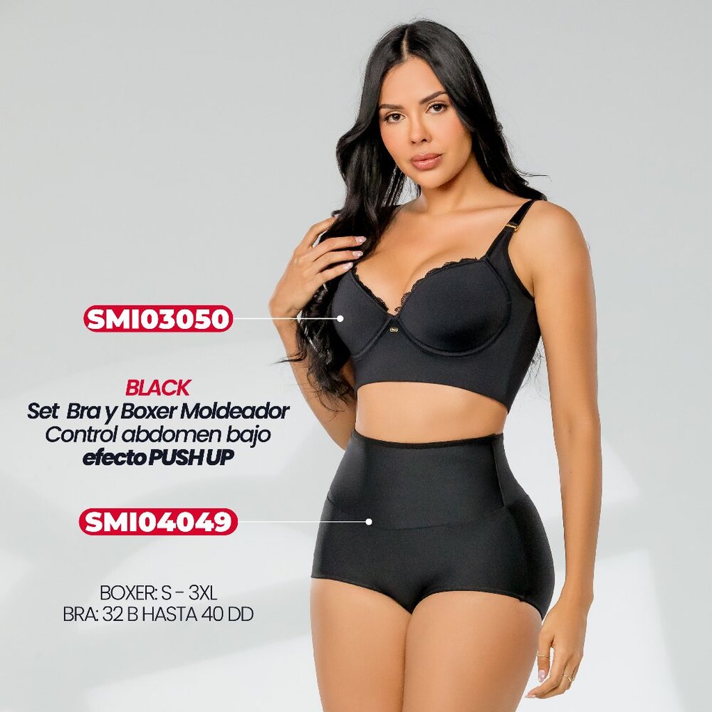 Colombian Fajas Stagmi Complete Black Shaper Set 38D Push Up Bra & 3X Panties!